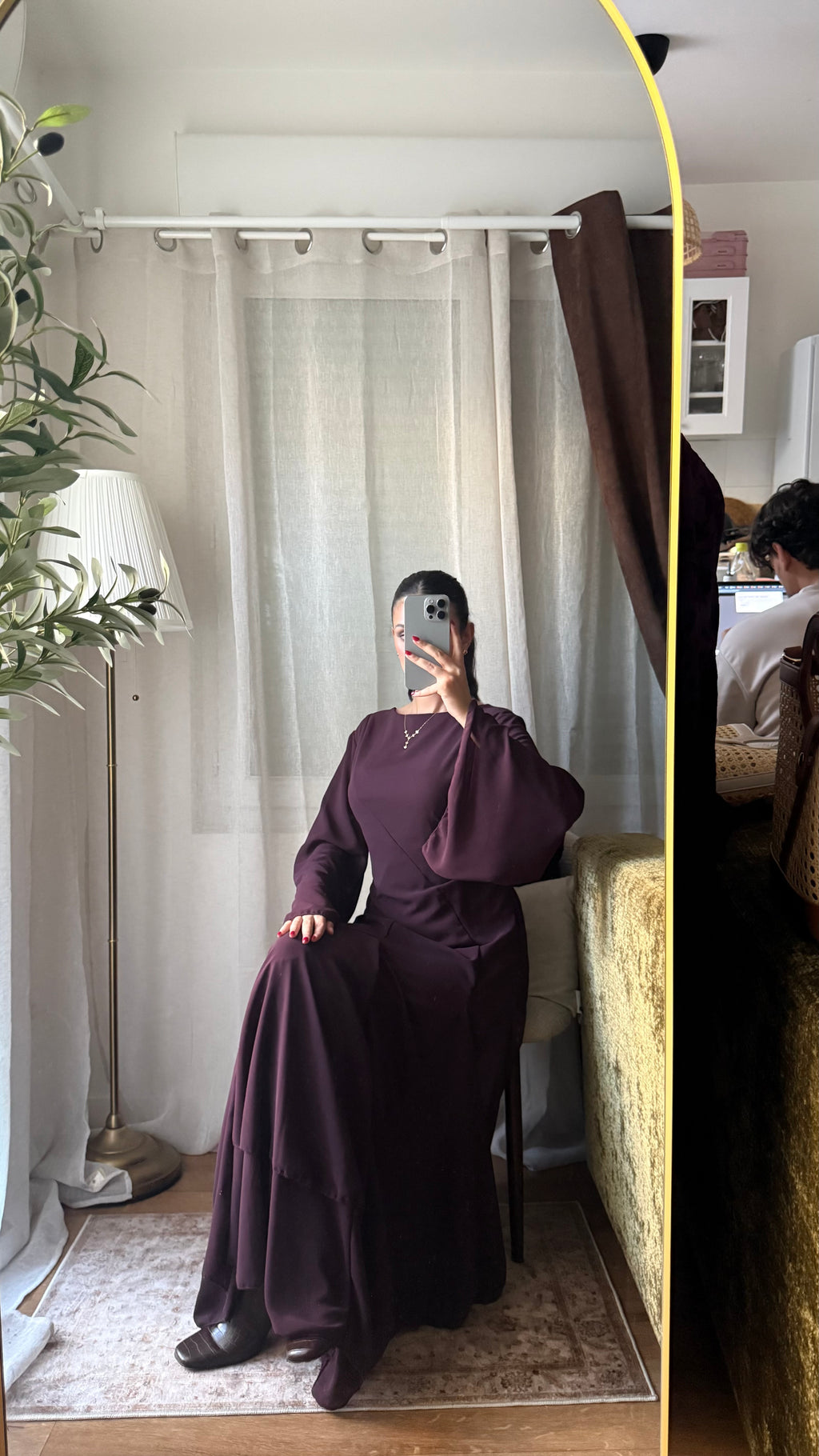 Robe Longue Fluide Manches Évasées – Prune