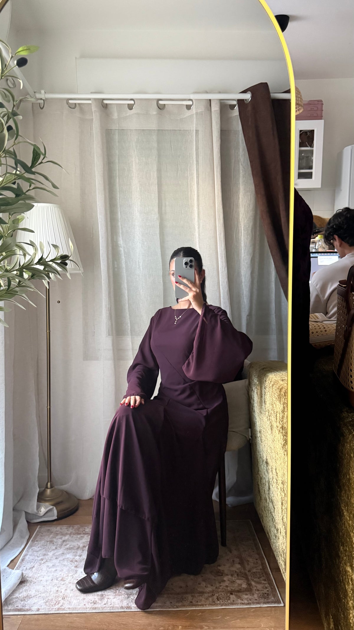 Robe Longue Fluide Manches Évasées – Prune