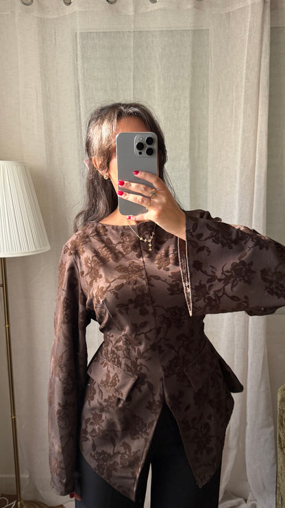 Blouse Velours Florale – Chocolat