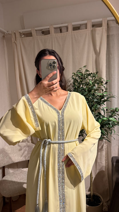 Robe Caftan Amira jaune pale
