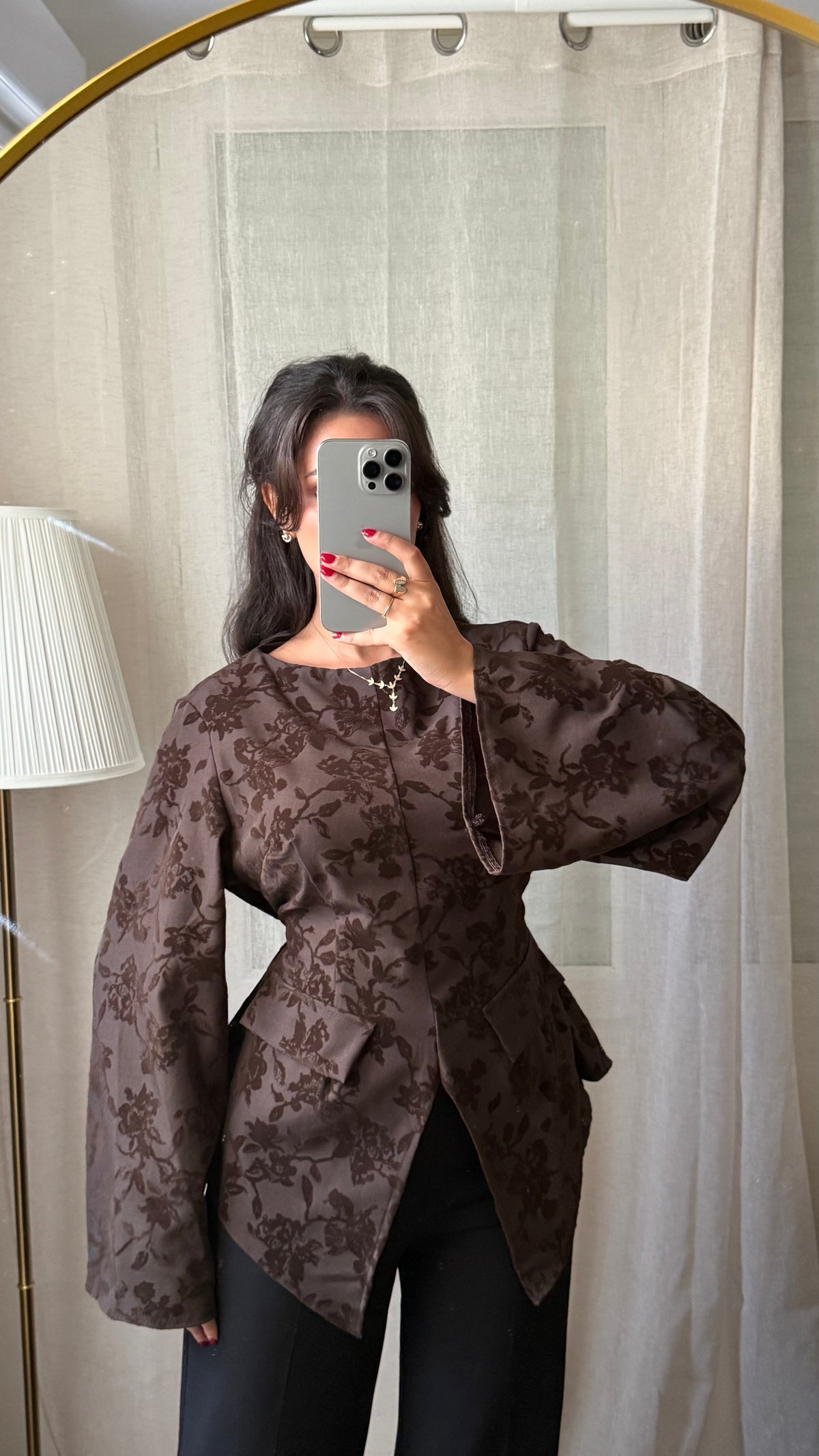 Blouse Velours Florale – Chocolat