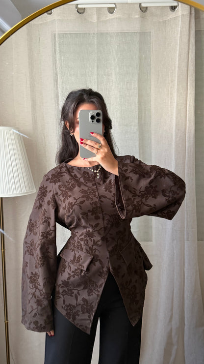 Blouse Velours Florale – Chocolat