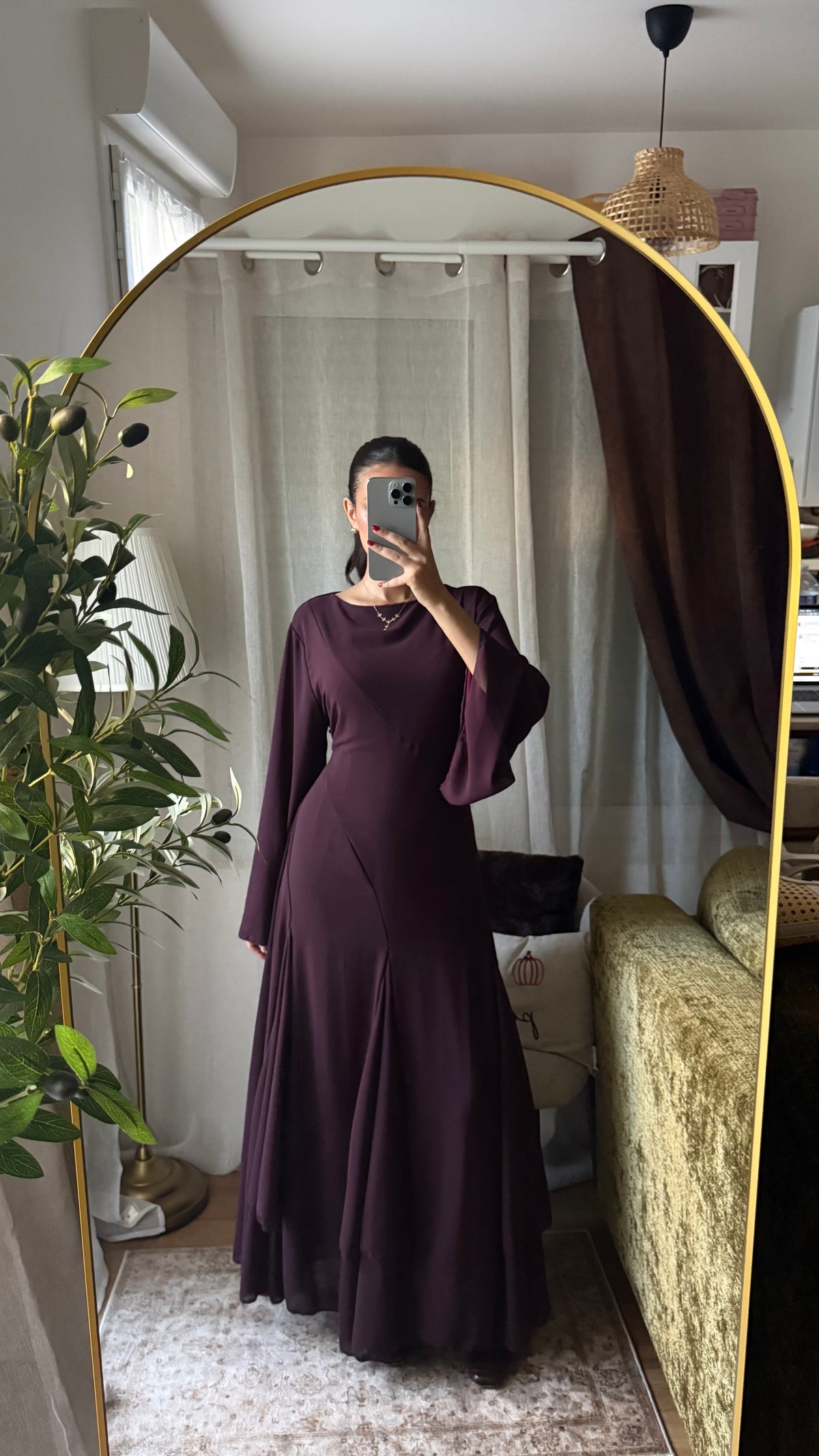 Robe Longue Fluide Manches Évasées – Prune