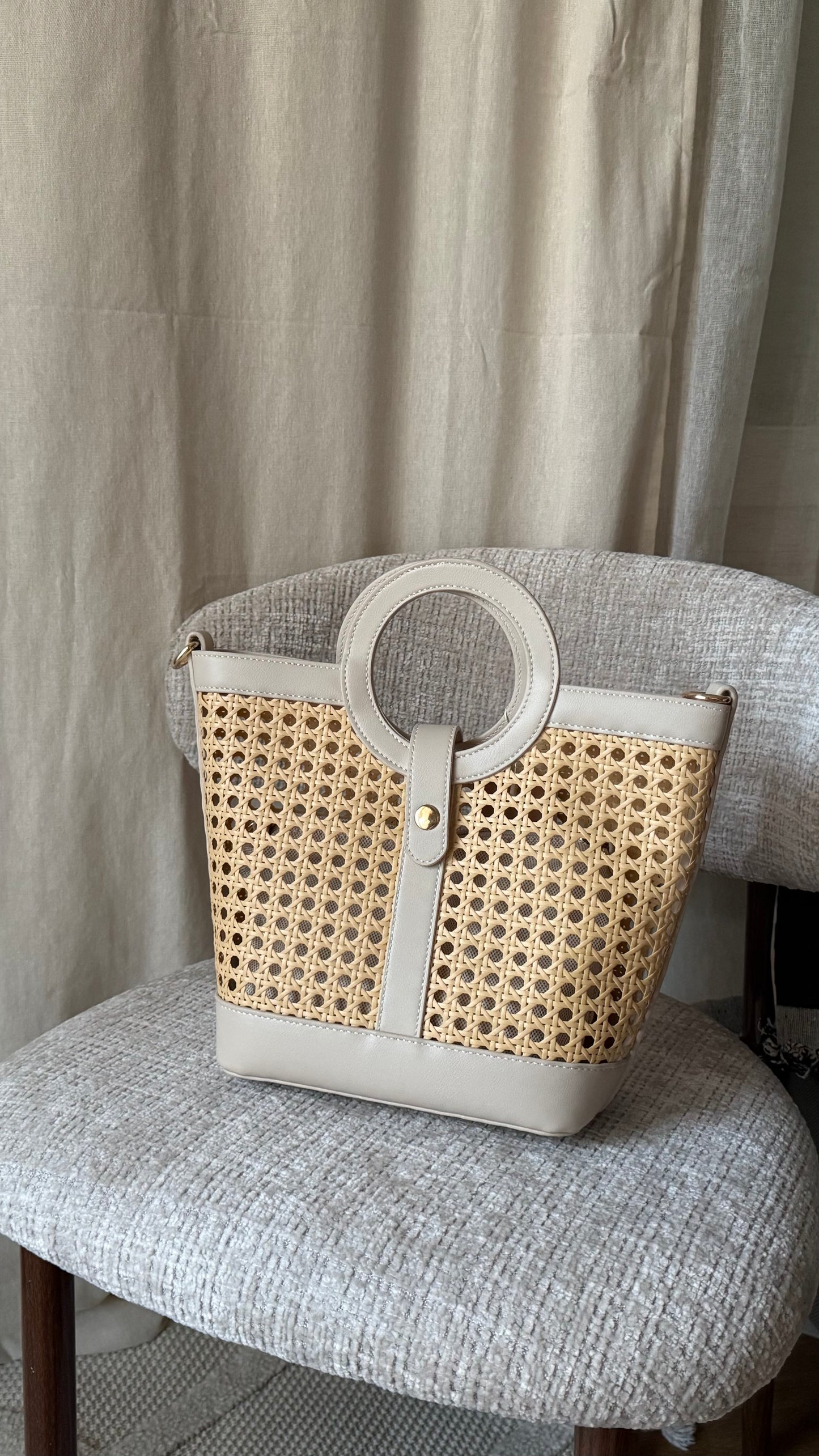 Sac cabas effet rotin beige