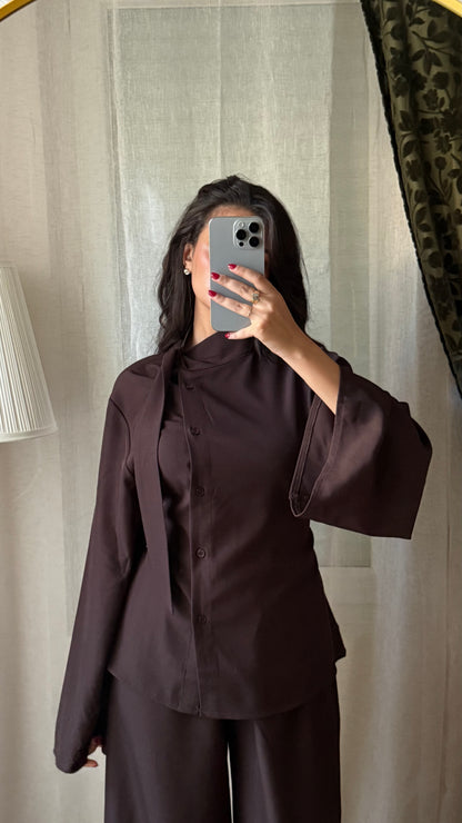 Ensemble Nayla COFFEE ☕️ – Chemise cintrée & pantalon fluide