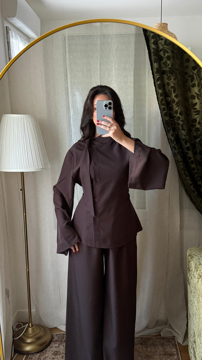 Ensemble Nayla COFFEE ☕️ – Chemise cintrée & pantalon fluide