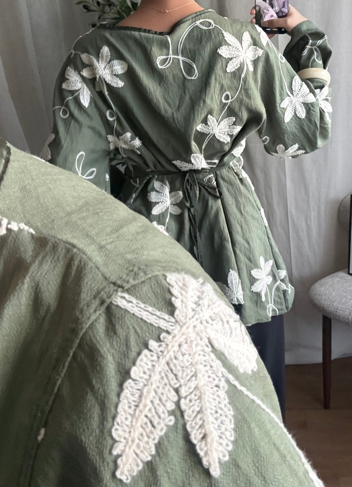 Blouse brodée asymétrique Flora/ green
