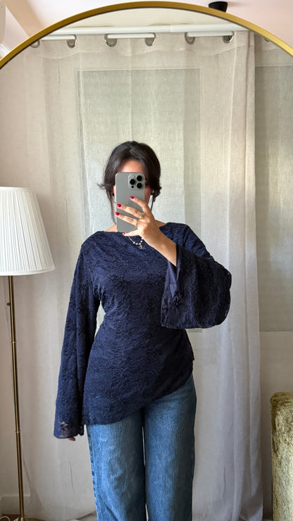 Blouse DENTELLA à nouer dans le dos / bleue marine