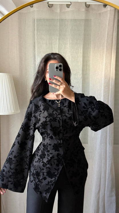 Blouse Velours Florale – Noir