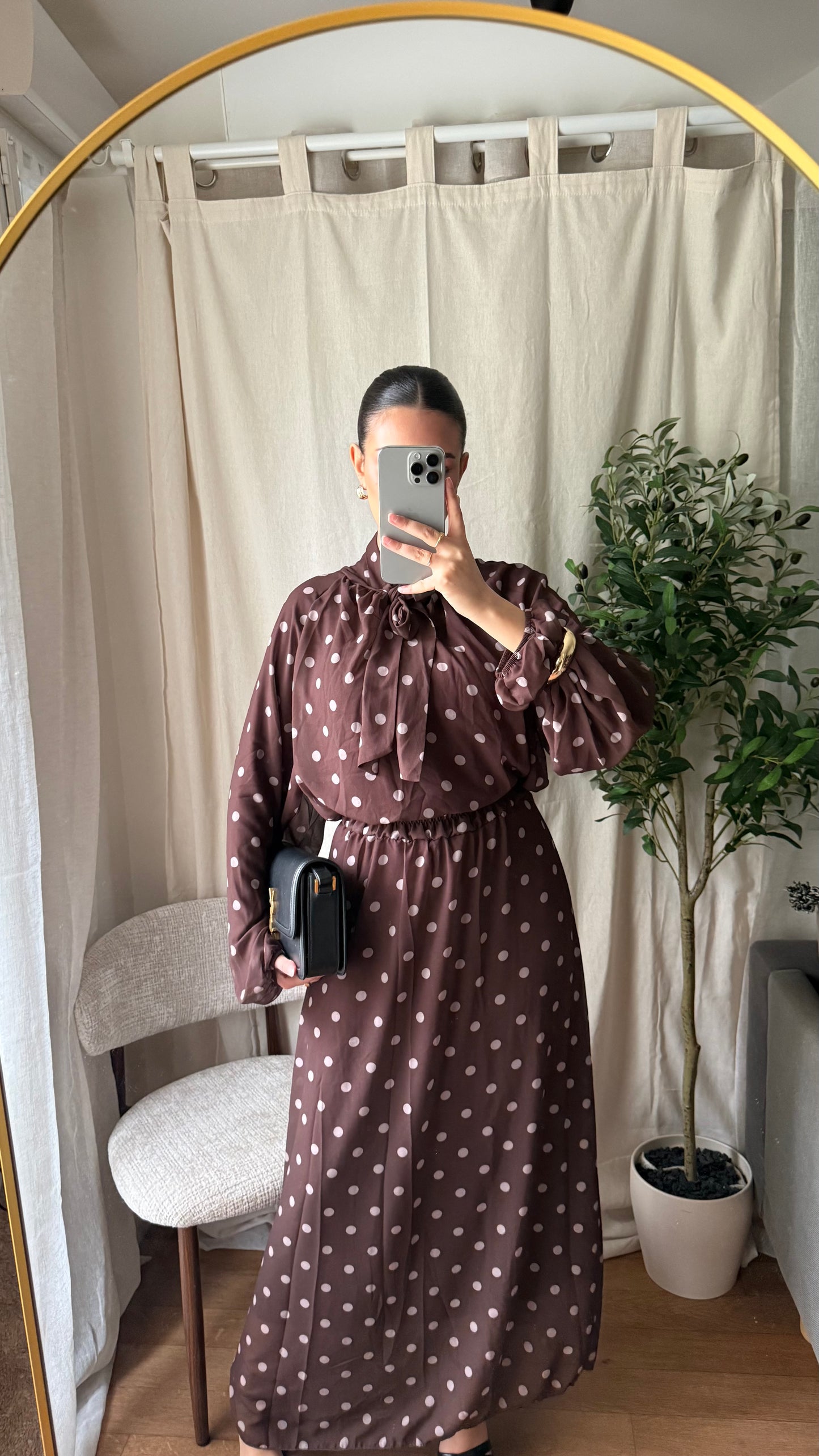 ENSEMBLE JUPE POIS MARRON