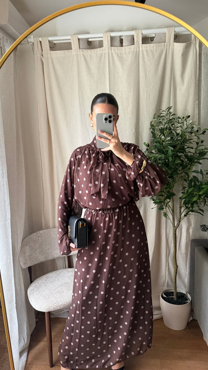 ENSEMBLE JUPE POIS MARRON