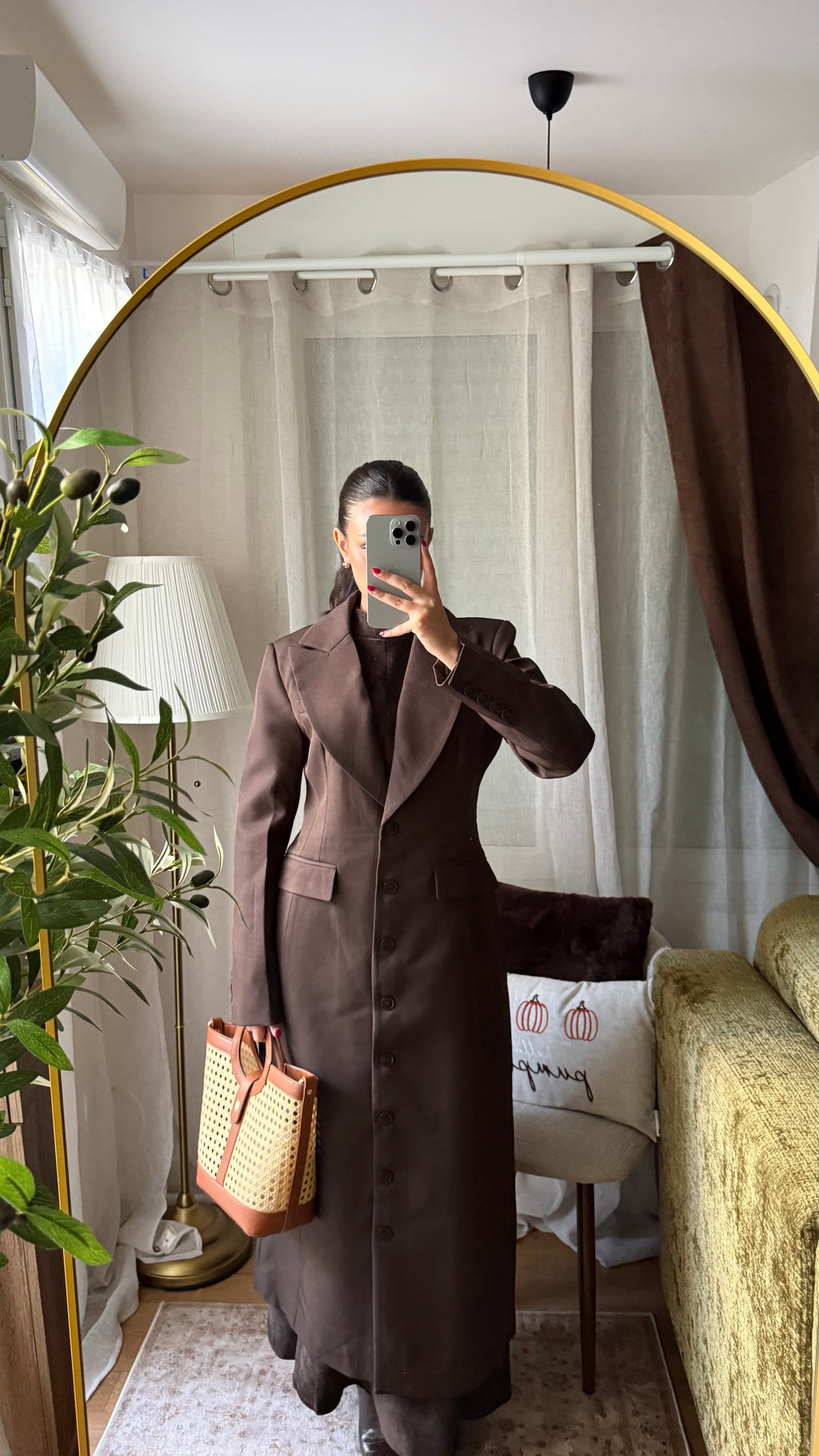 Manteau Long Tailleur Cintré – Marron Chocolat