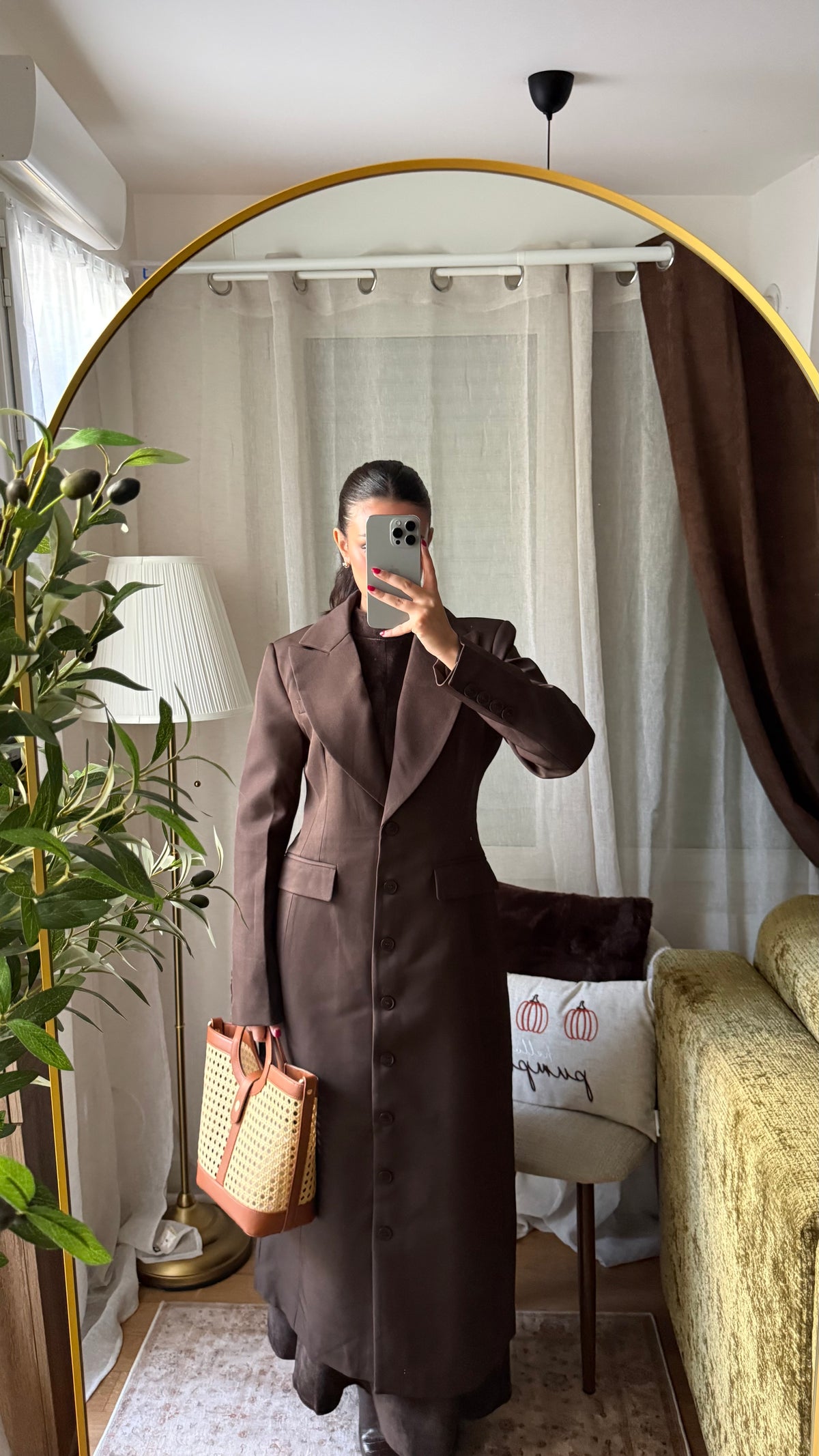 Manteau Long Tailleur Cintré – Marron Chocolat