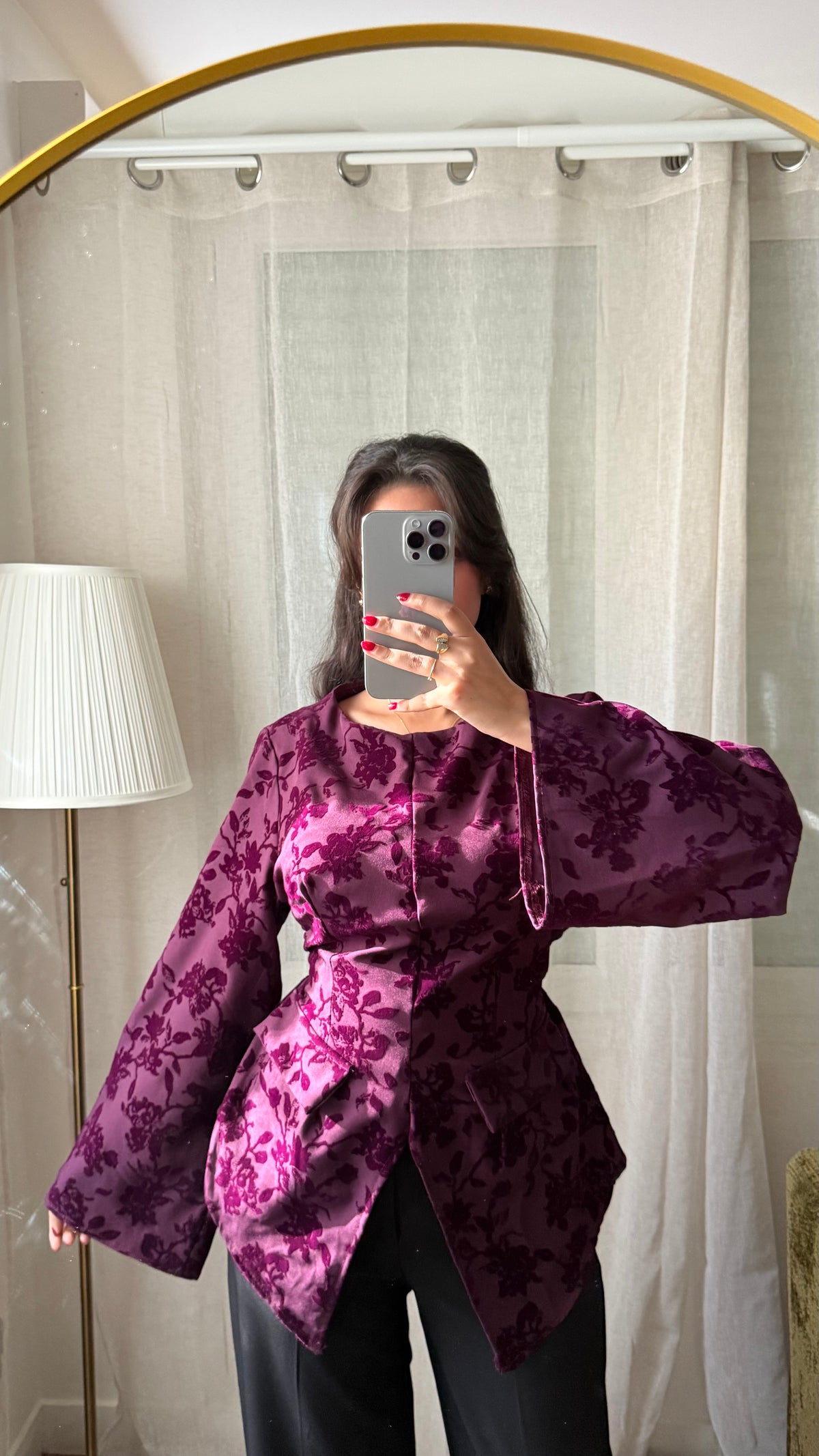Blouse Velours Florale – Prune