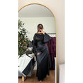 Robe longue satin drapé nouer dos noir Azayel