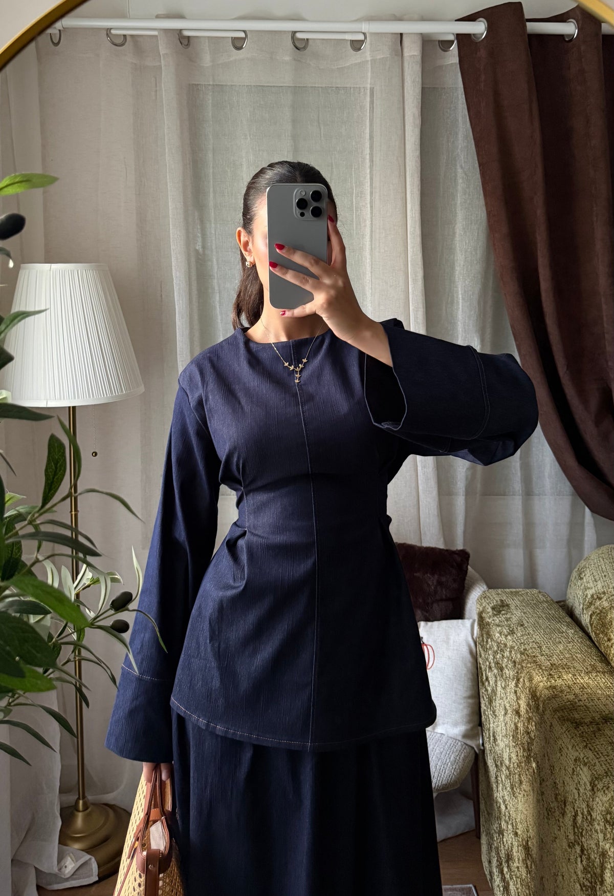 Ensemble en Jean Haut Long & Jupe Longue – Bleu Brut