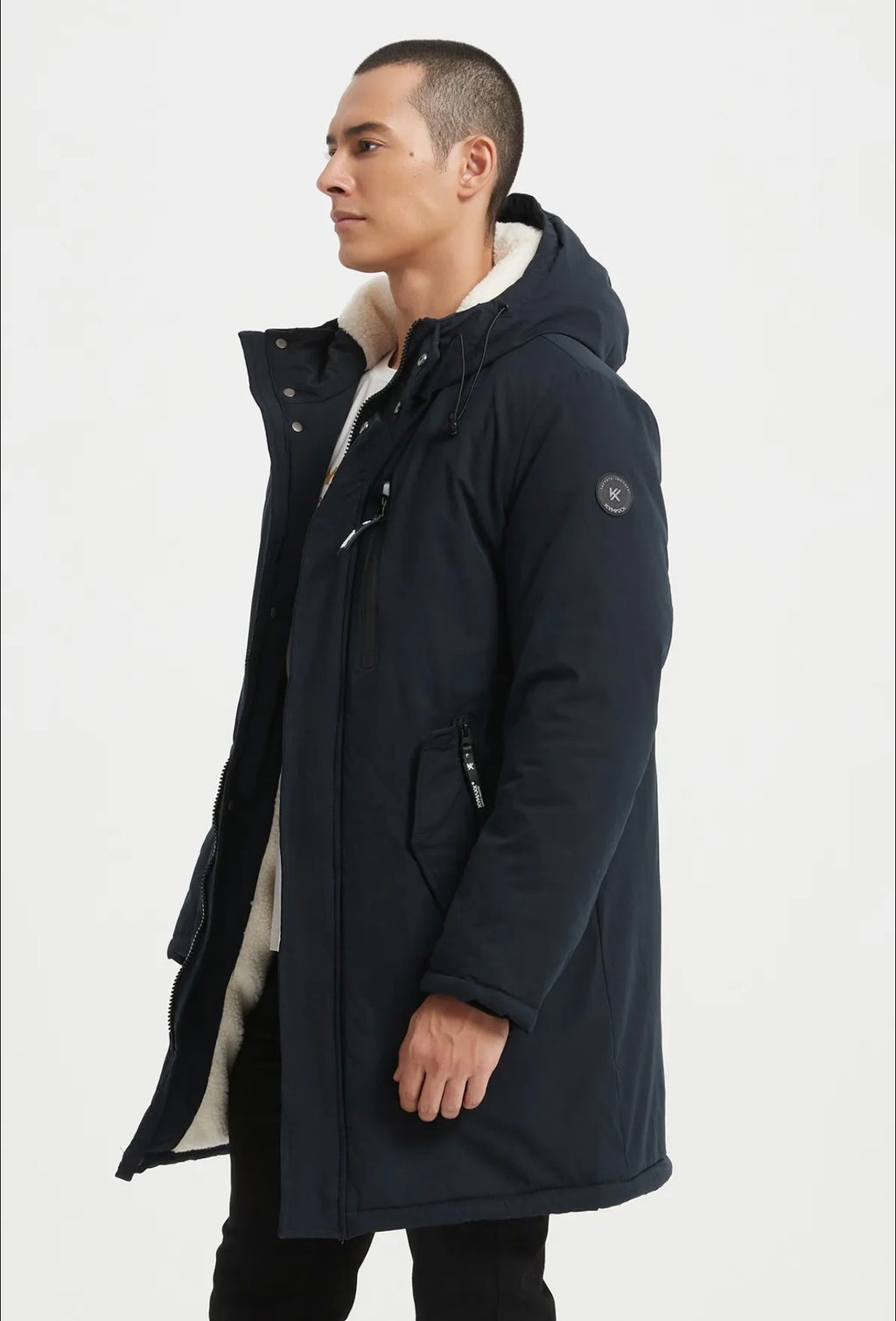Parka Longue Homme Déperlante & Fourrée – Chaude | Noir & Bleu Foncé