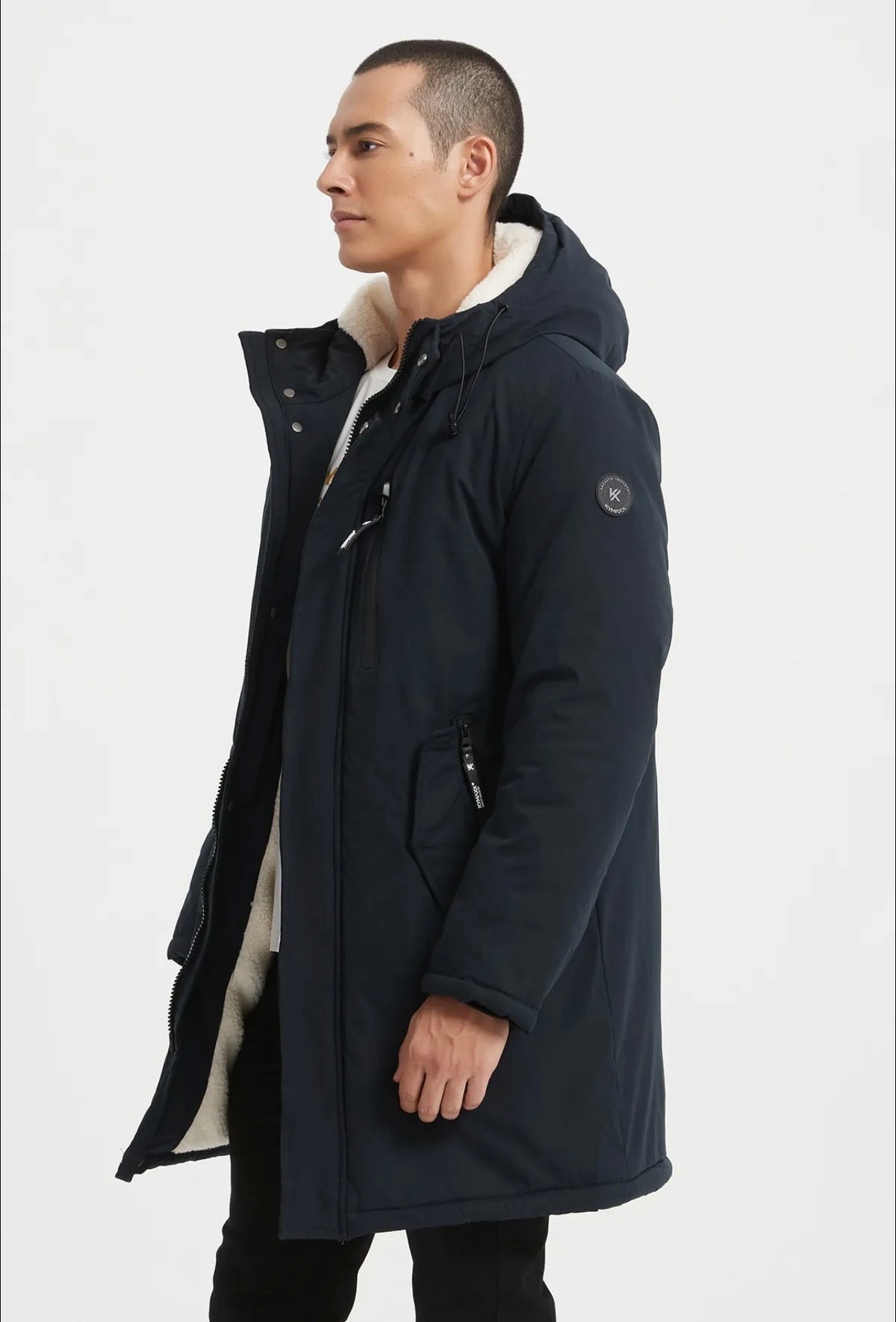 Parka Longue Homme Déperlante & Fourrée – Chaude | Noir & Bleu Foncé
