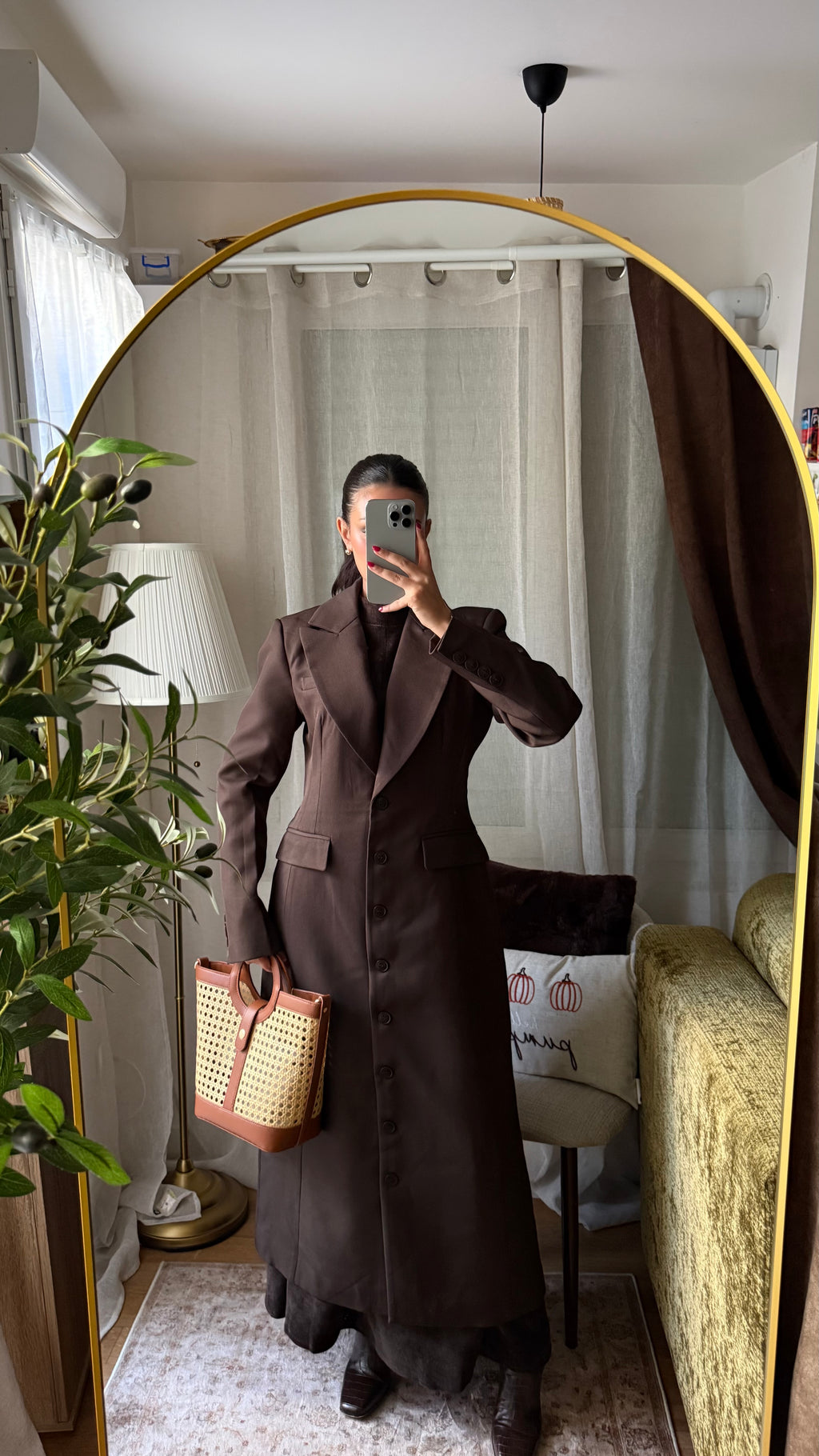 Manteau Long Tailleur Cintré – Marron Chocolat