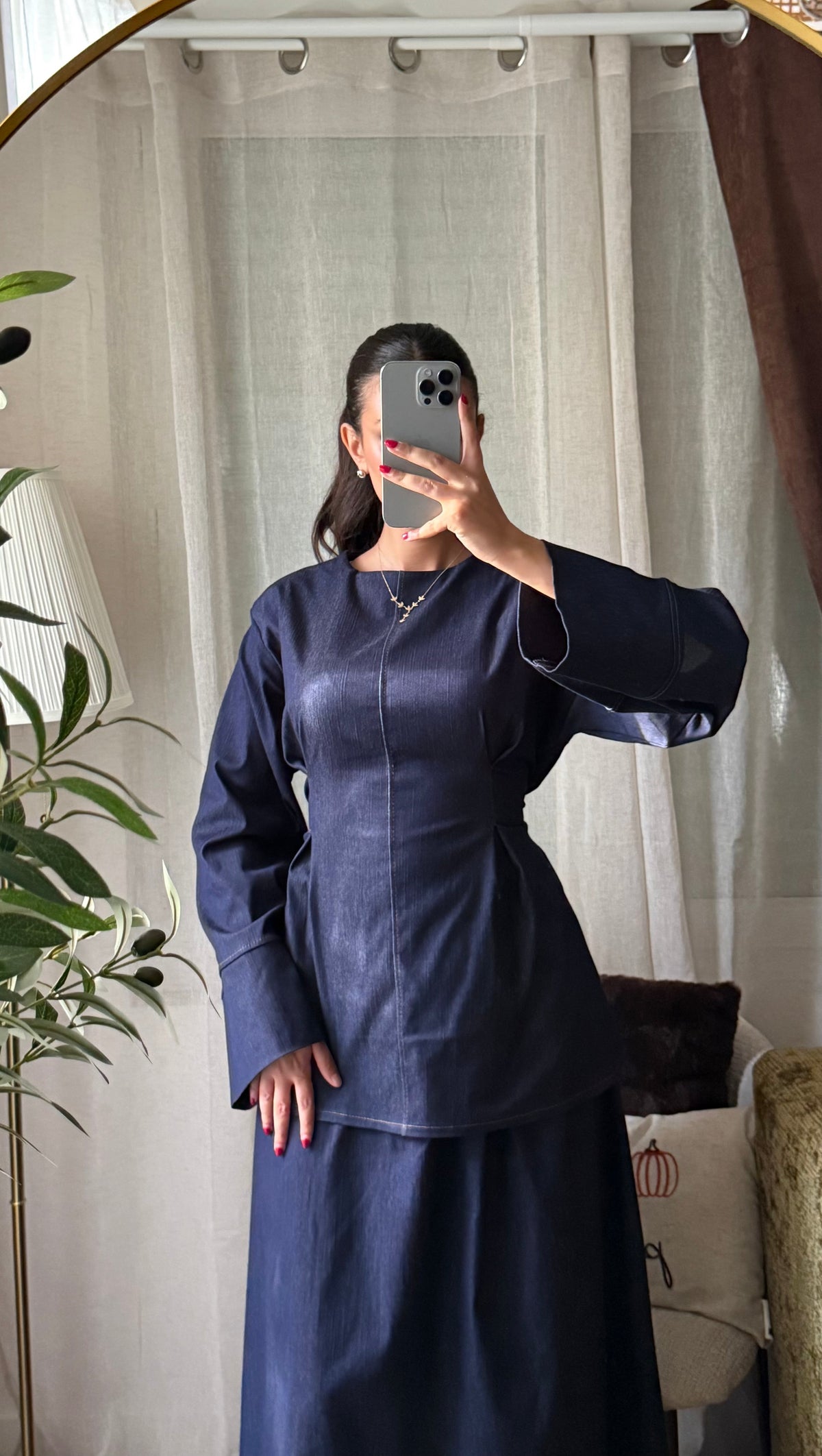 Ensemble en Jean Haut Long & Jupe Longue – Bleu Brut