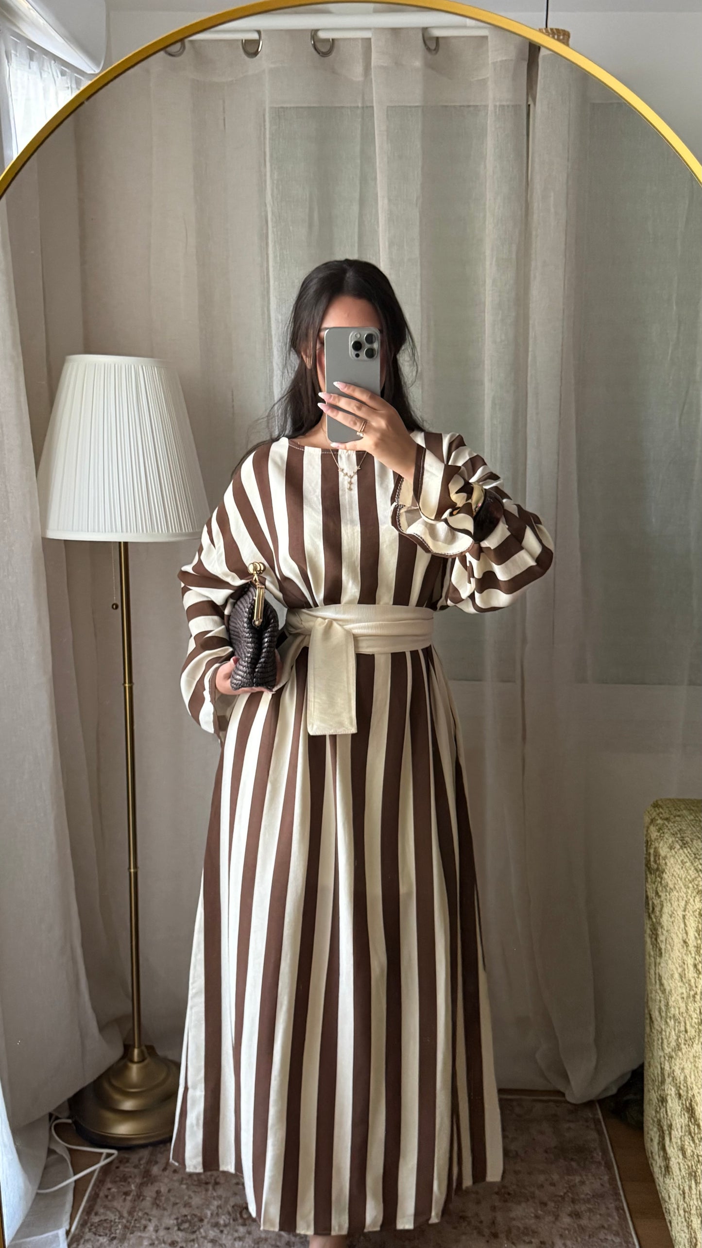 Robe effet lin à rayures avec ceinture large