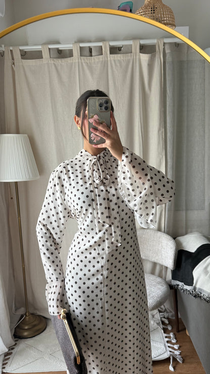 Robe à pois | Blanc et marron