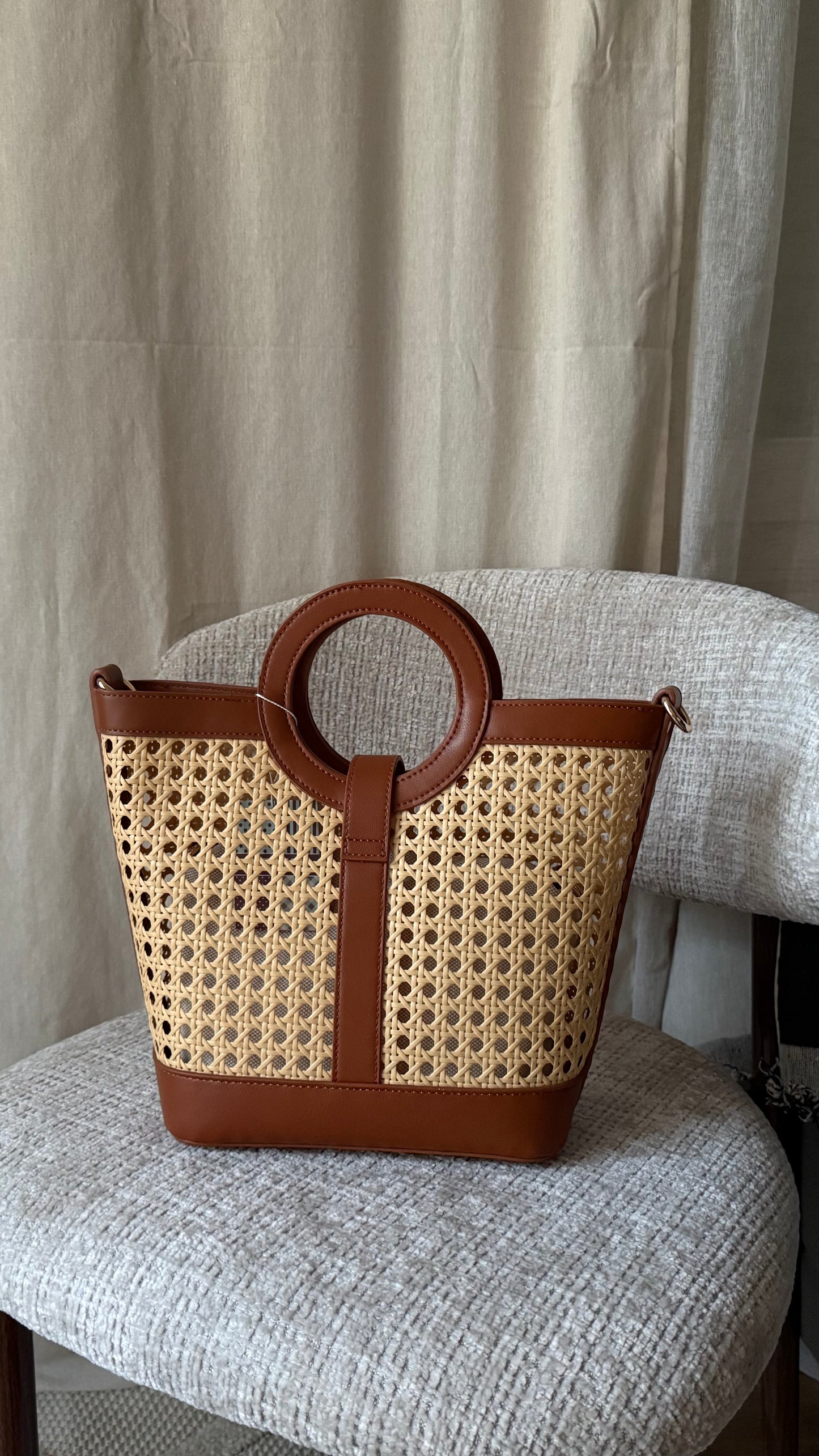 Sac cabas effet rotin marron
