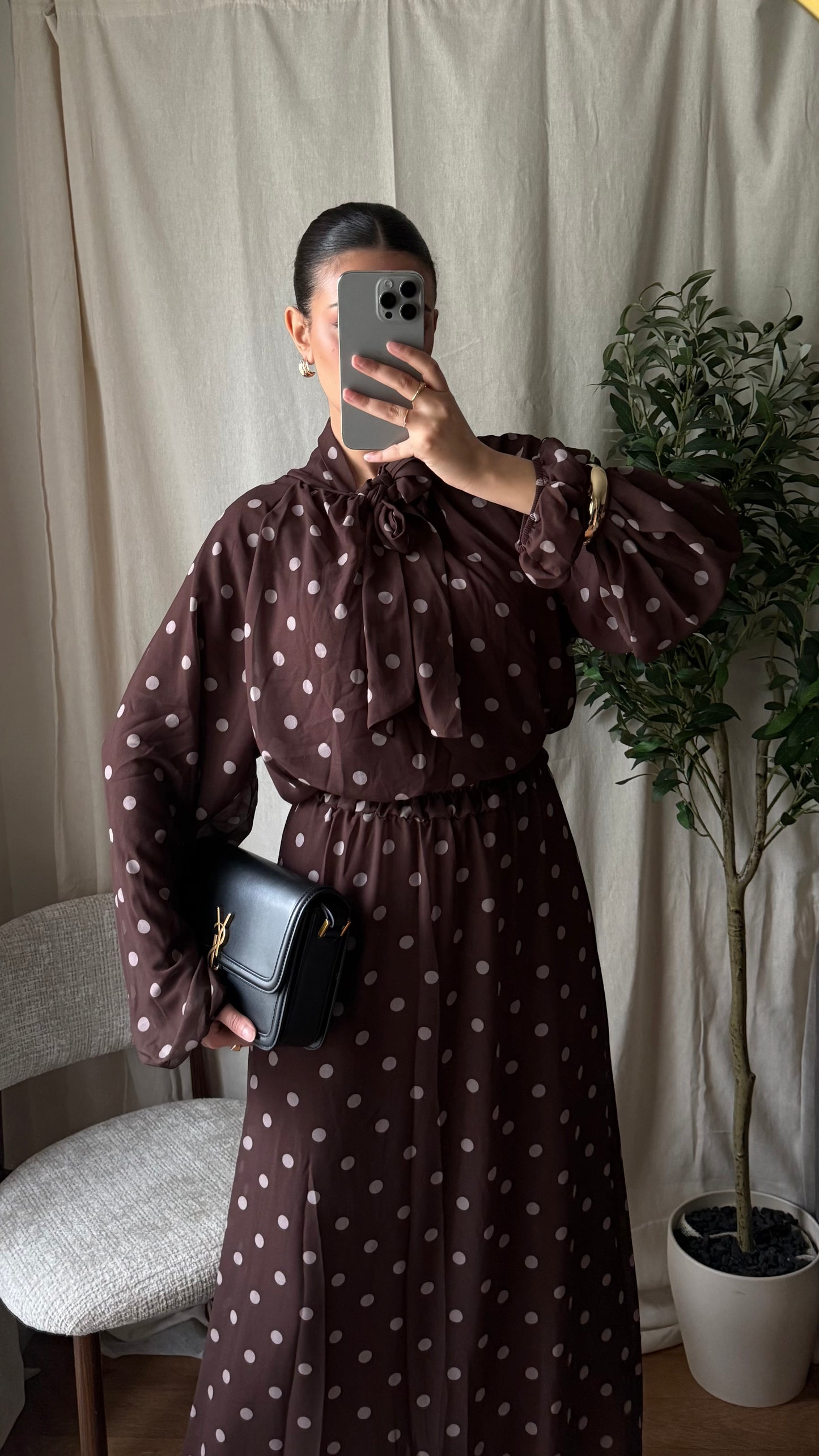 ENSEMBLE JUPE POIS MARRON