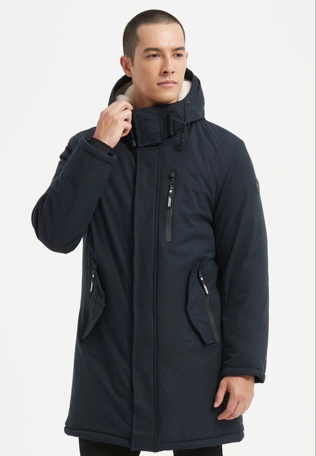 Parka Longue Homme Déperlante & Fourrée – Chaude | Noir & Bleu Foncé