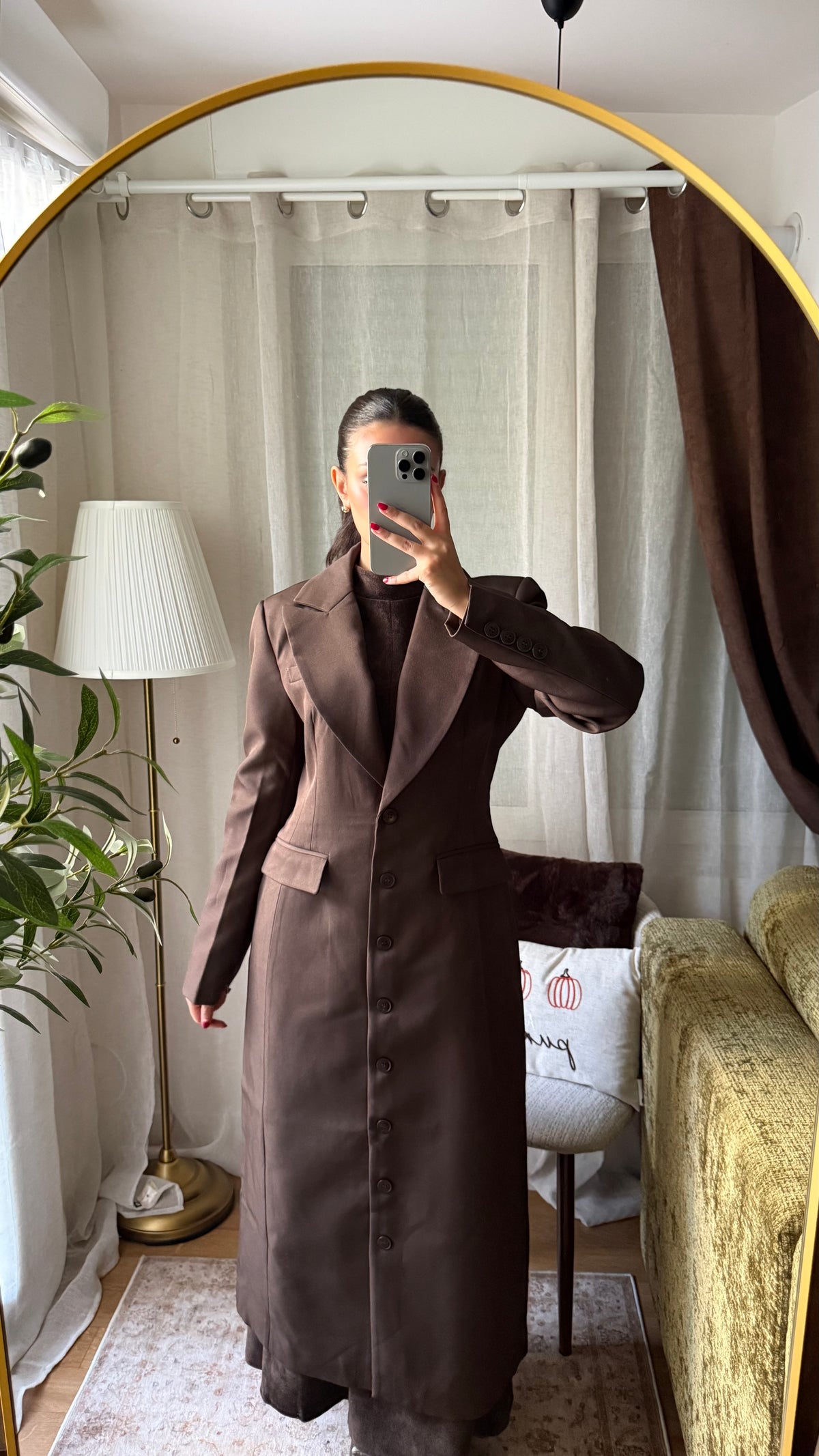 Manteau Long Tailleur Cintré – Marron Chocolat