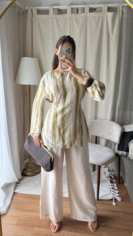 Ensemble pantalon effet lin a nouer dans le dos OLIVE