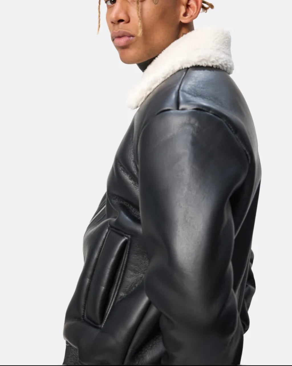 Blouson aviateur noir col sherpa beige homme