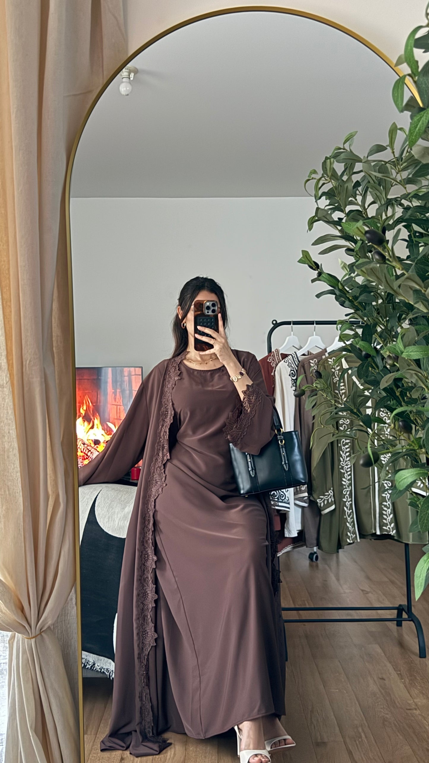 Ensemble abaya & kimono dentelle
