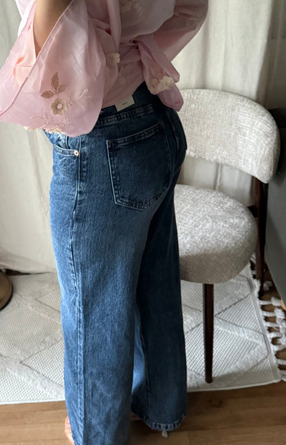Jean asymétrique bleu foncé 100% coton