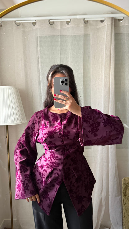 Blouse Velours Florale – Prune