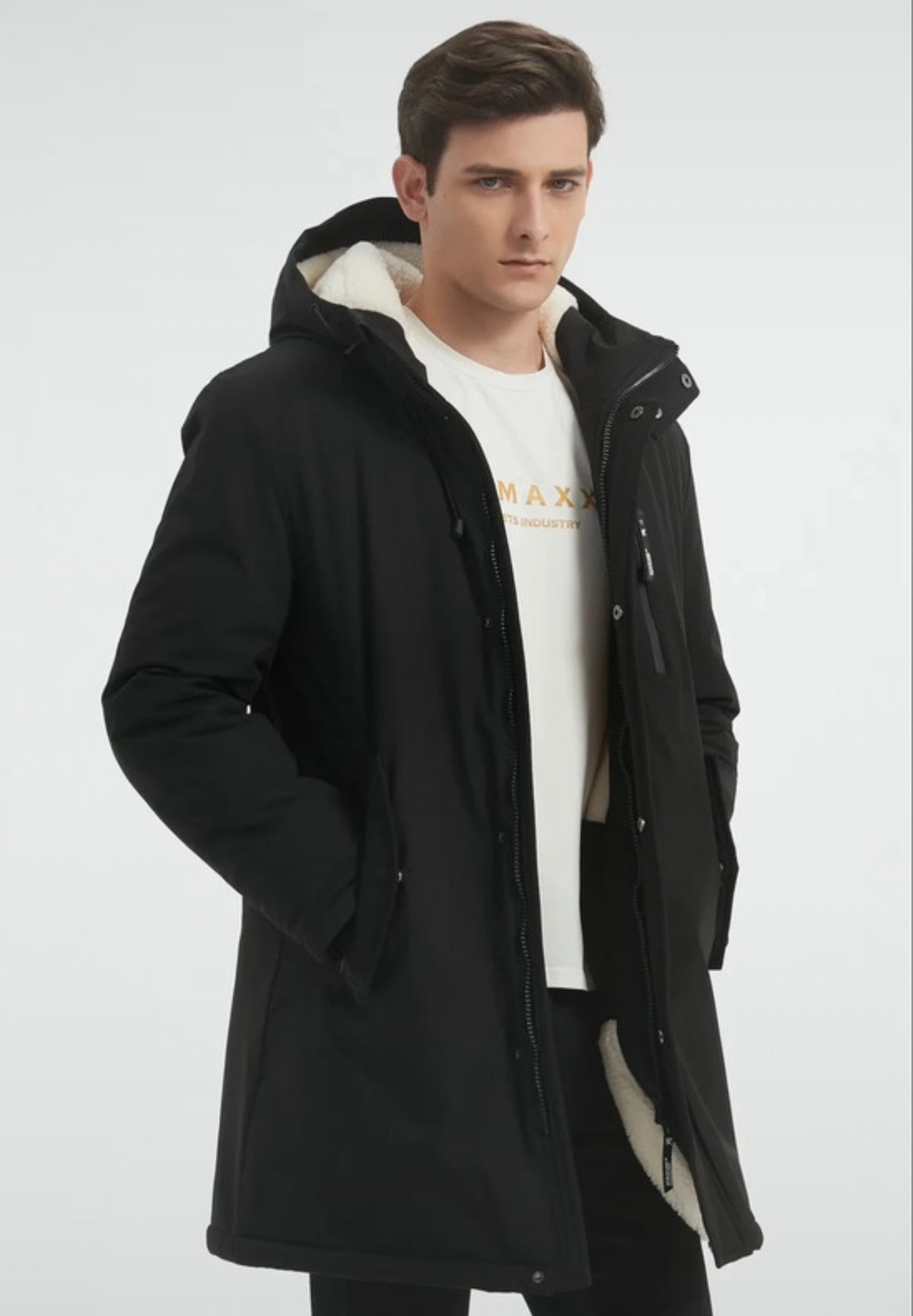 Parka Longue Homme Déperlante & Fourrée – Chaude | Noir & Bleu Foncé