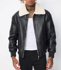 Blouson aviateur noir col sherpa beige homme