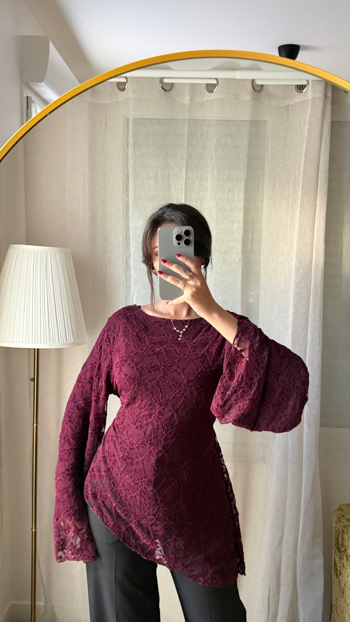 Blouse DENTELLA à nouer dans le dos / BURGUNDY