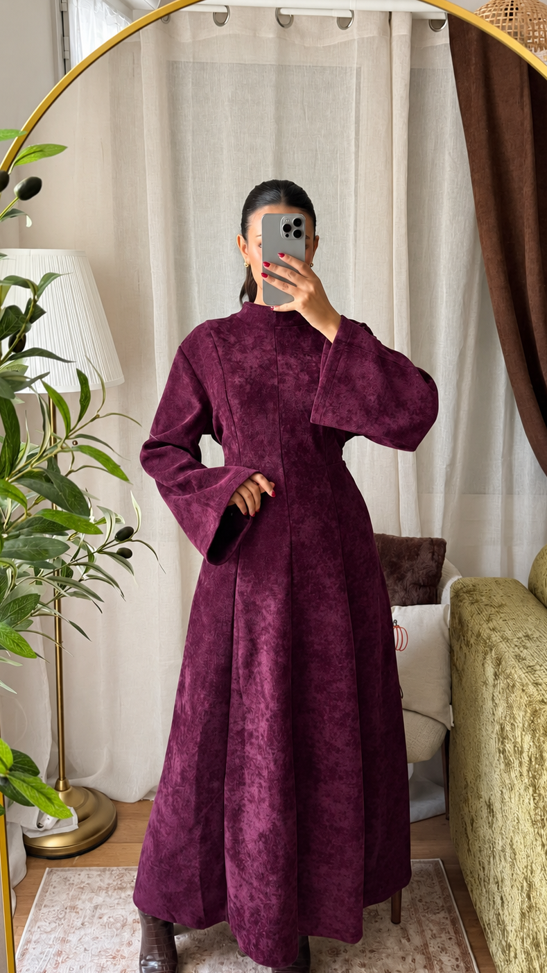Robe Longue Effet Suédine - prune