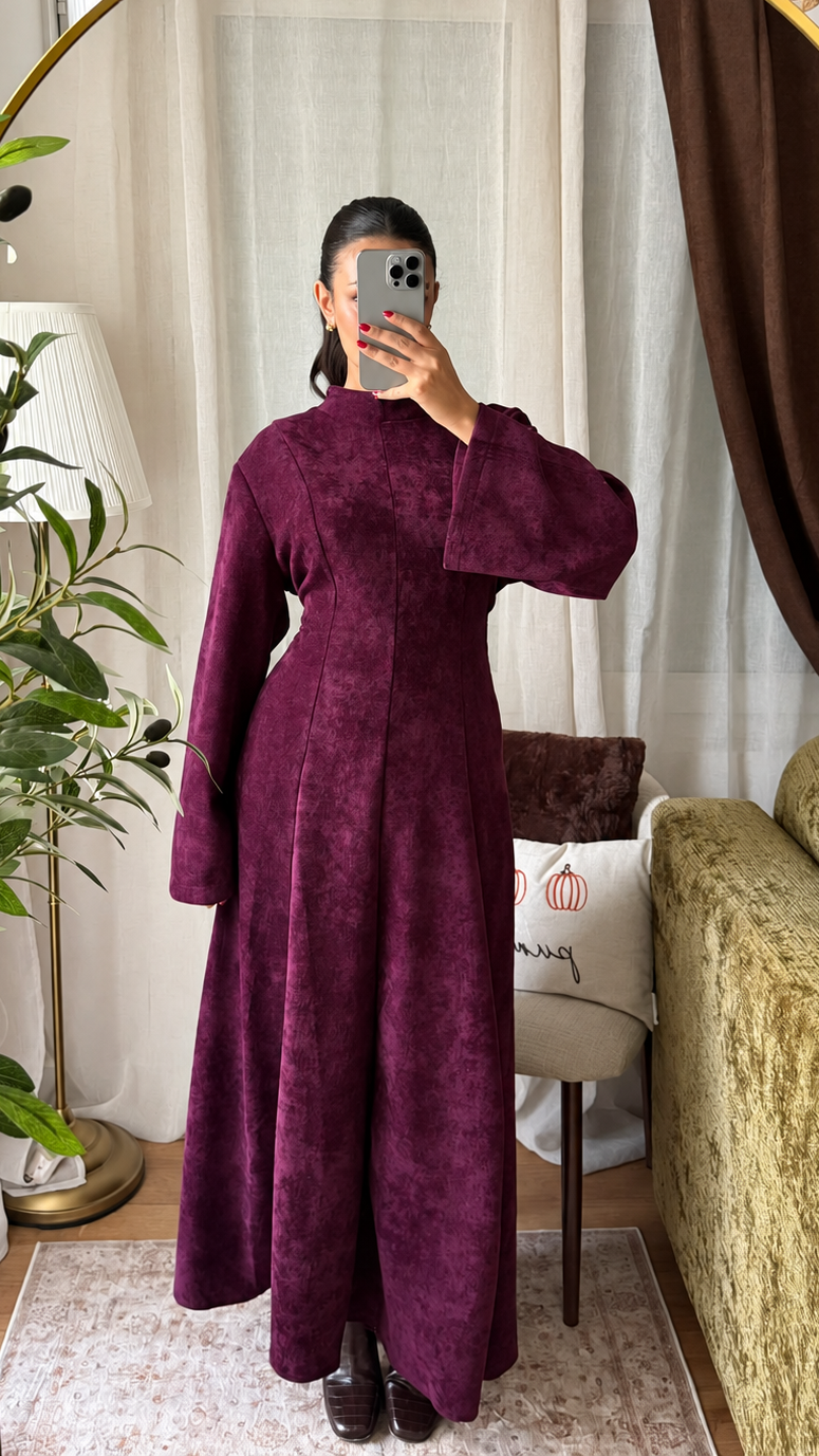 Robe Longue Effet Suédine - prune