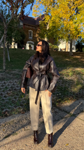 Veste similicuir Ceinturée – Chocolat