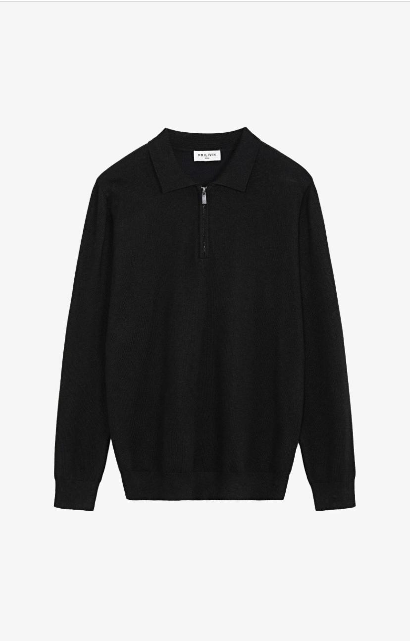 pull  à manches longues avec col zippé - Noir