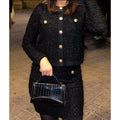 Ensemble chic noir femme veste texturée pantalon élégant Azayel