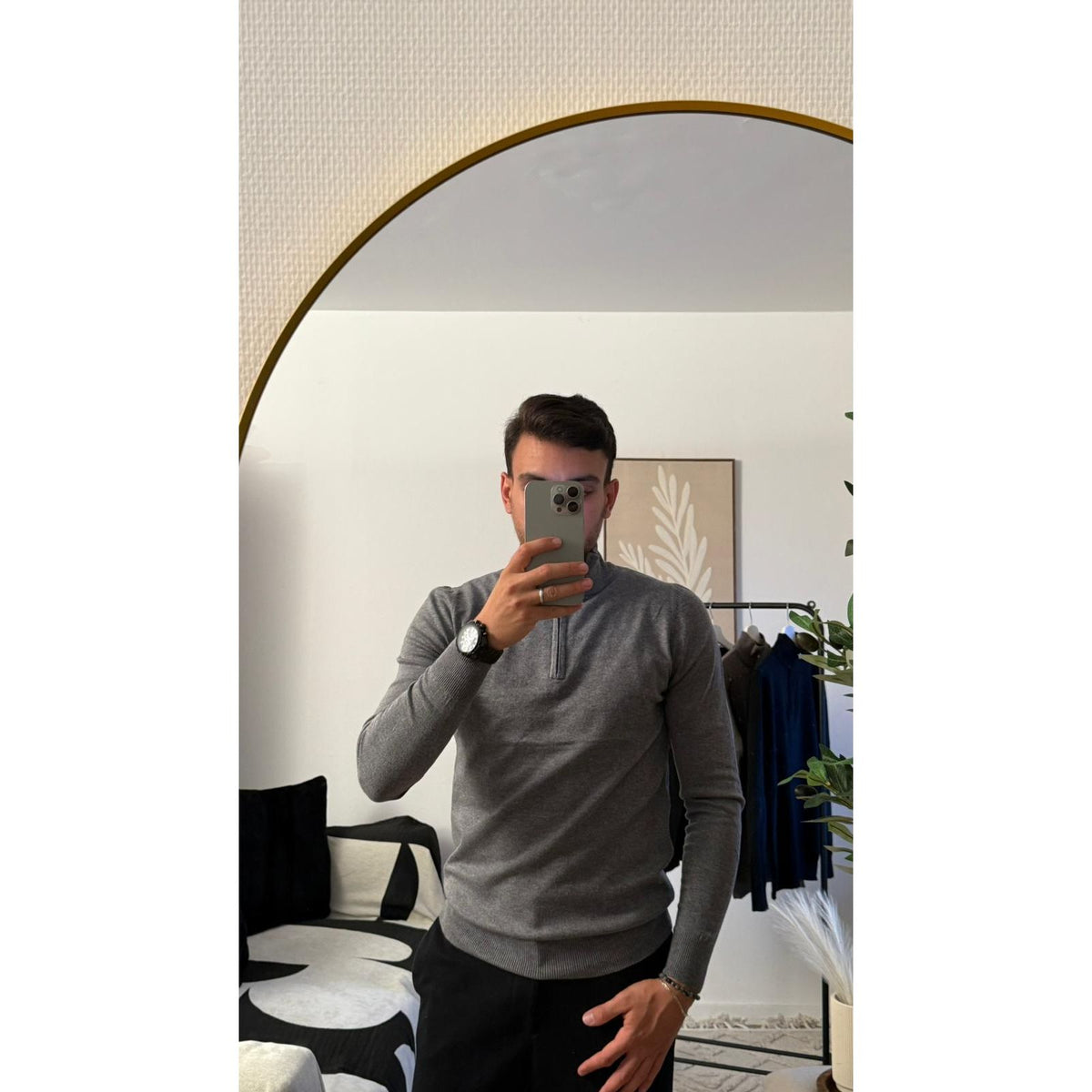 Pull col zippé gris homme manches longues chaud et stylé Azayel