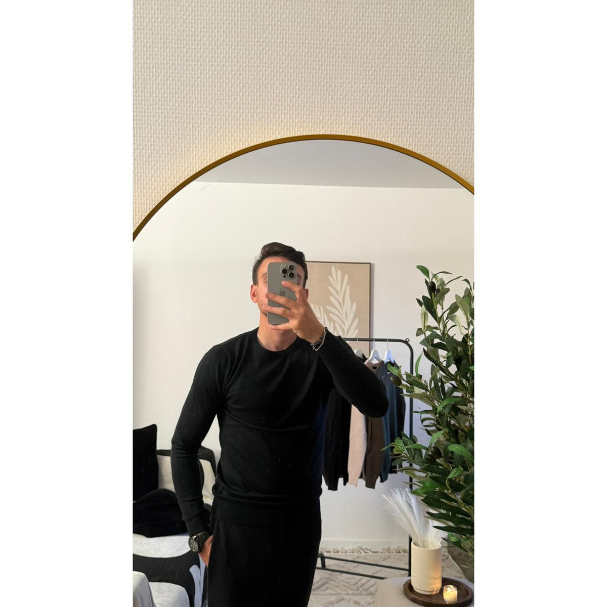 Pull col rond homme classique élégant manches longues noir beige kaki Azayel