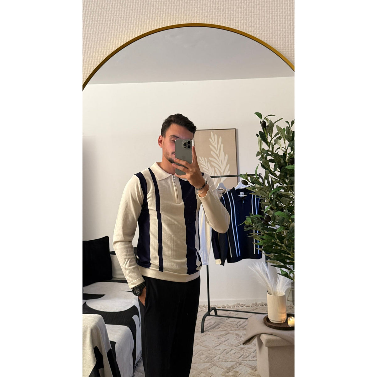 Polo homme rayures verticales style vintage rétro chic Azayel