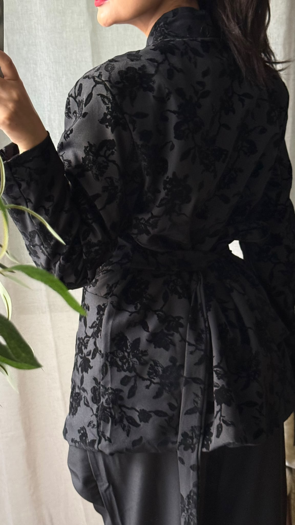 Veste Blazer Velours Fleuri – Noir