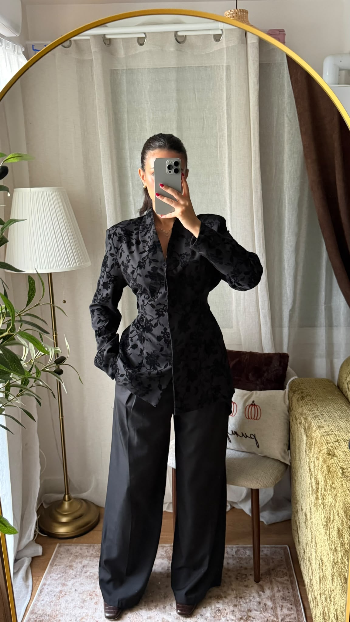 Veste Blazer Velours Fleuri – Noir