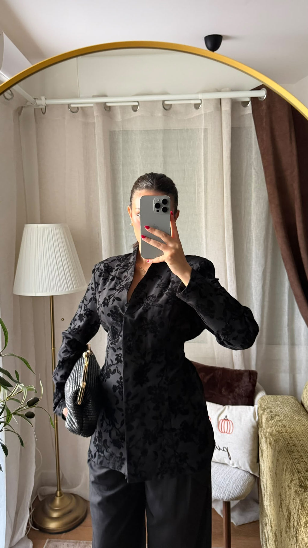 Veste Blazer Velours Fleuri – Noir