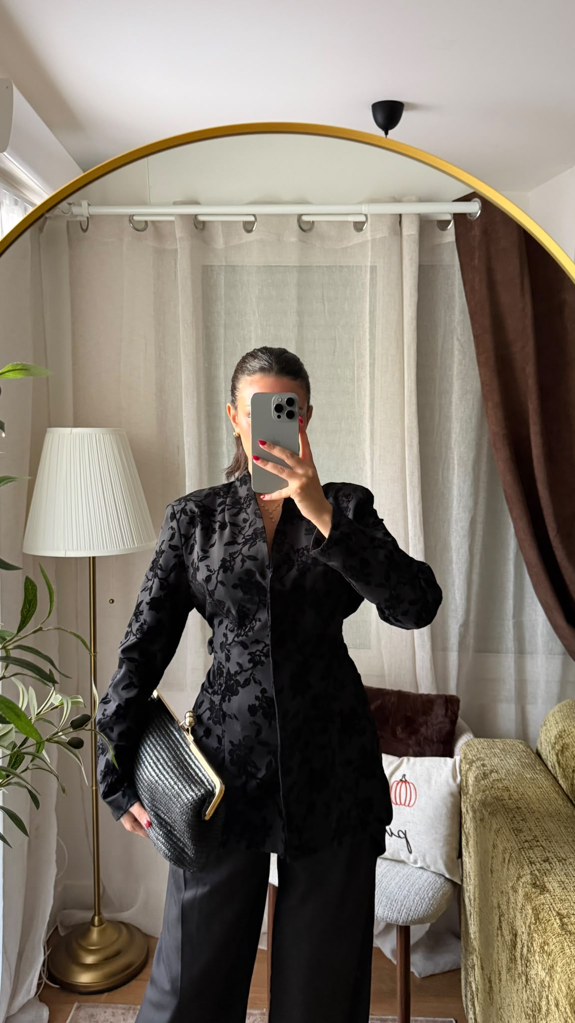 Veste Blazer Velours Fleuri – Noir